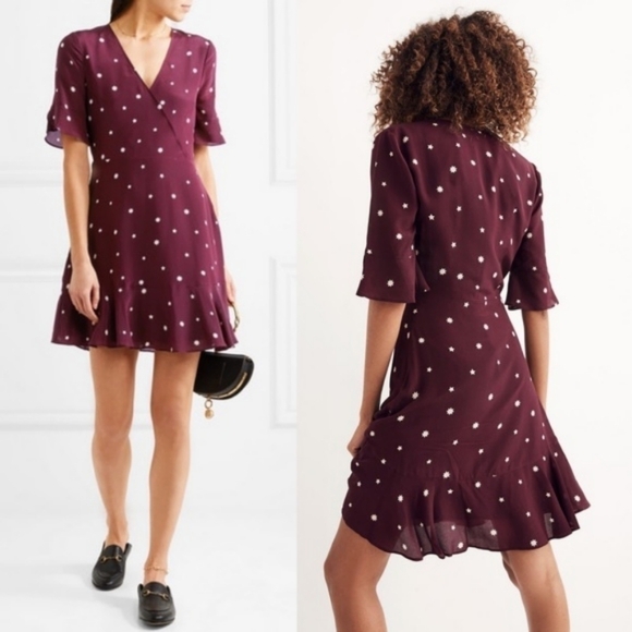 MADEWELL Silk Burgundy Star Print Dress - Picture 1 of 7